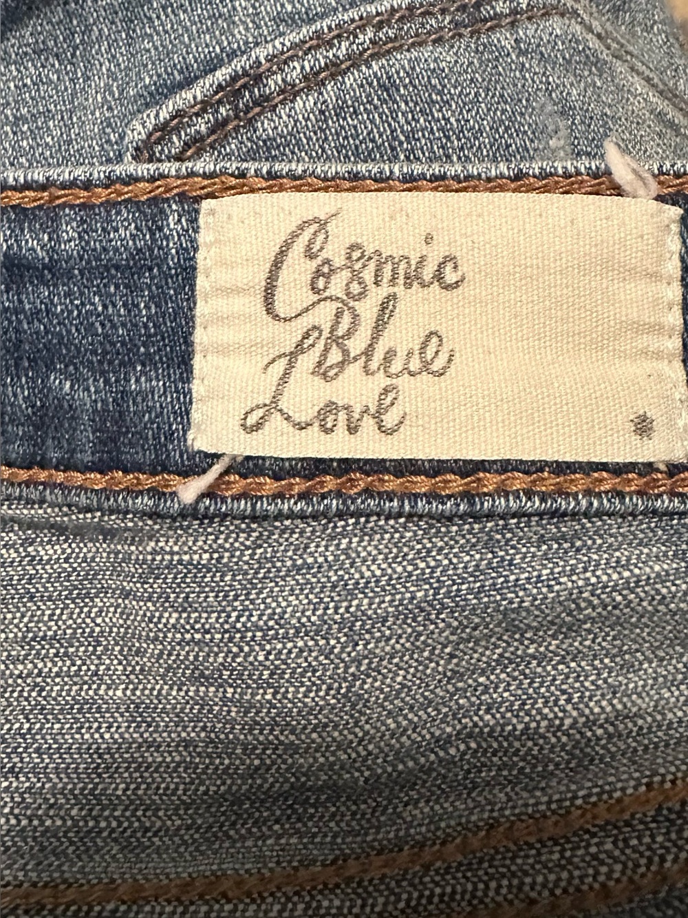 Women's Cosmic Blue Love Distressed Denim Shorts - Picture 3 of 4